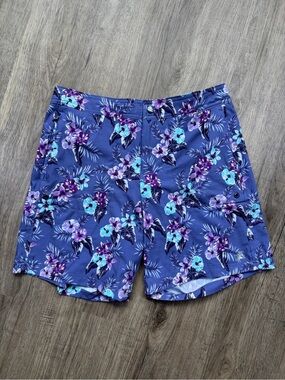 ZeroXposur Men's Swim Trunks Purple Teal Tropical Floral Small